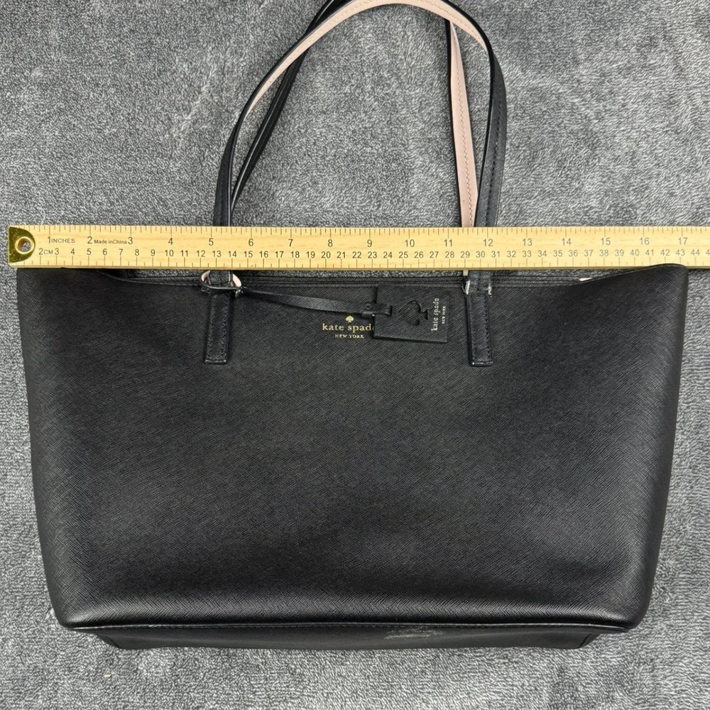 Kate Spade New‎ York Black Saffiano Leather Tote Bag Pink Interior V095